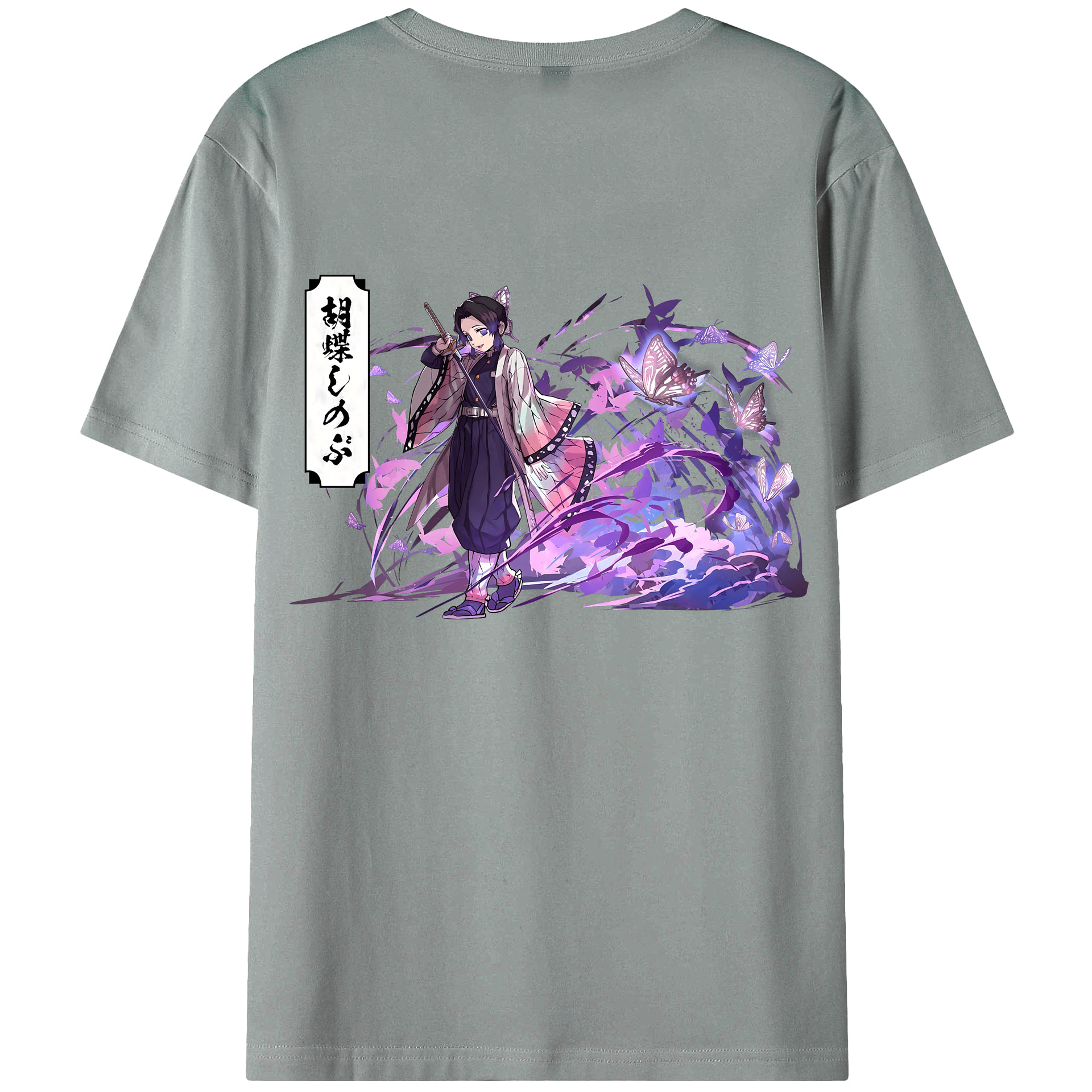 （画像用） 鬼滅の刃（きめつのやいば）蟲柱-胡蝶 しのぶ／こちょう しのぶ Kochou Shinobu 綿100％ メンズ半袖Tシャツ（バックプリント） 通気性